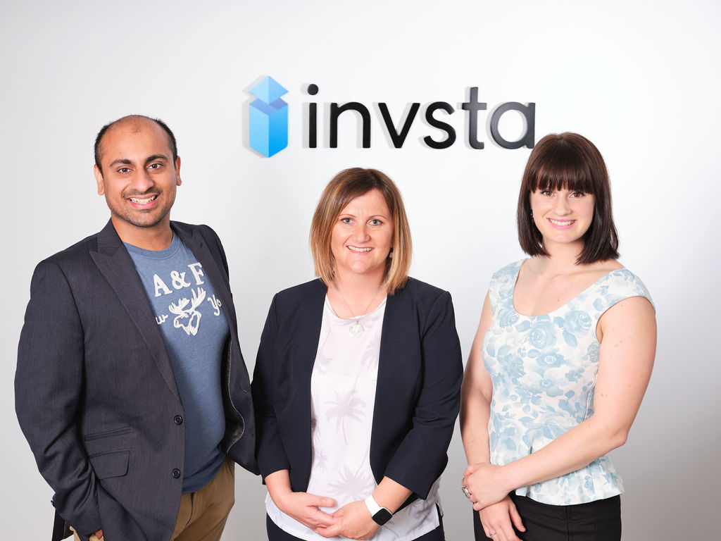 Invsta founders, Abhy Singla and Rachel Strevens, with Marketing Manager Frankie Roberts. 