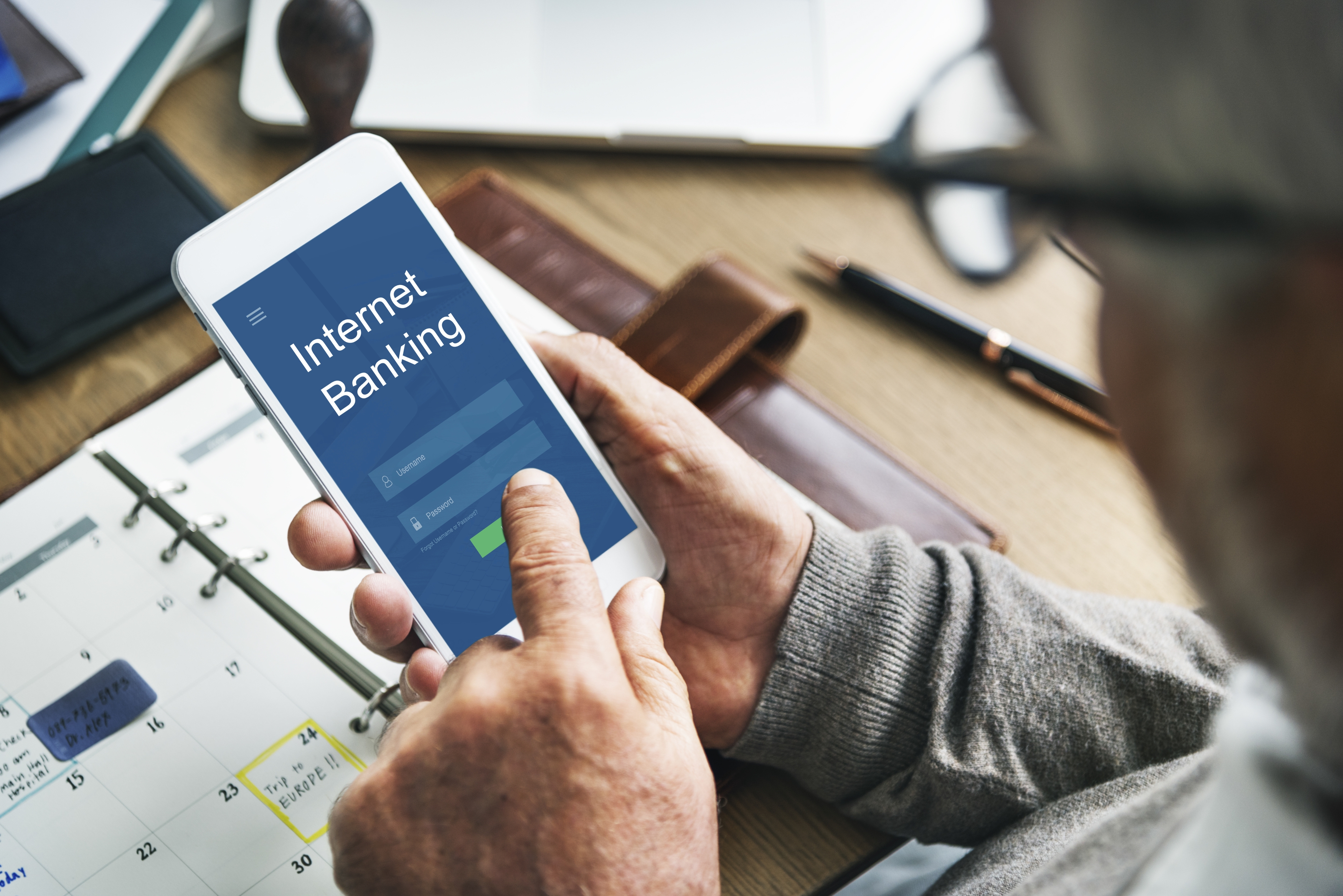 Investor using mobile banking app